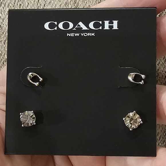 NWT Coach Earrings: 2 pair, CC and sparkle. Comes with care book. - Picture 5 of 7